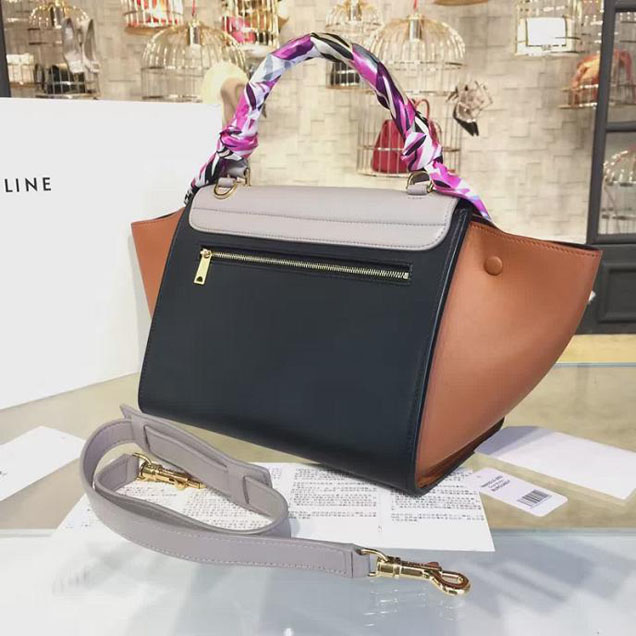 Celine Trapeze Top Handle Small Bag Smooth Calfskin with Suede Leather Pre-Fall Winter 2016 Collection Sand Rust Black
