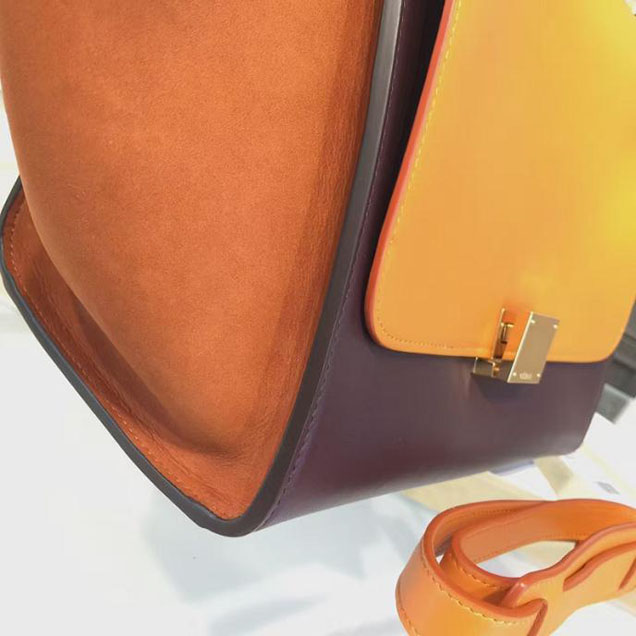 Celine Trapeze Top Handle Small Bag Smooth Calfskin with Suede Leather Pre-Fall Winter 2016 Collection Orange Burgundy