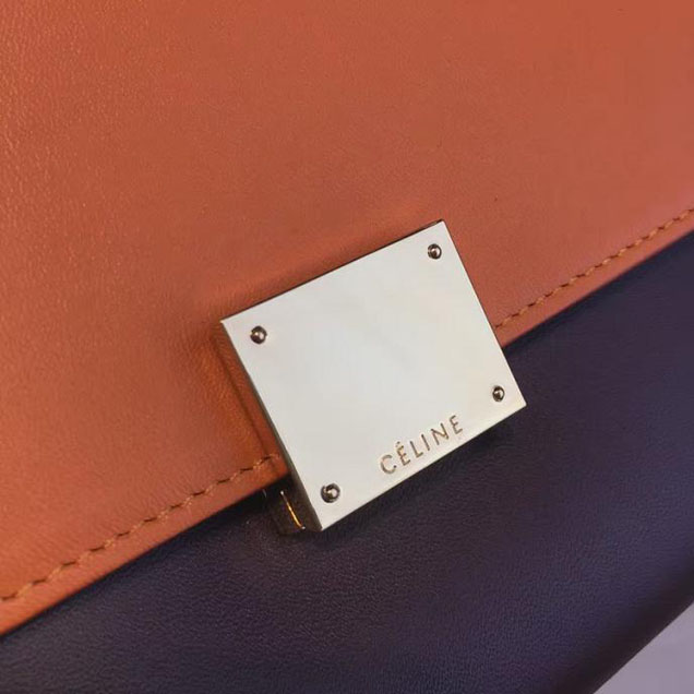 Celine Trapeze Top Handle Small Bag Smooth Calfskin with Suede Leather Pre-Fall Winter 2016 Collection Orange Burgundy