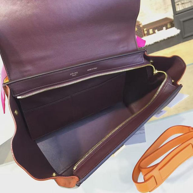 Celine Trapeze Top Handle Small Bag Smooth Calfskin with Suede Leather Pre-Fall Winter 2016 Collection Orange Burgundy