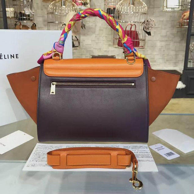 Celine Trapeze Top Handle Small Bag Smooth Calfskin with Suede Leather Pre-Fall Winter 2016 Collection Orange Burgundy