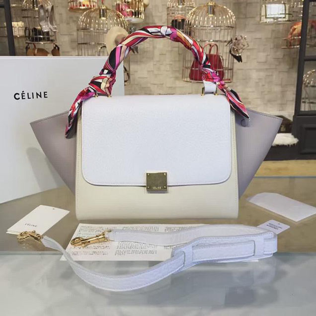 Celine Trapeze Top Handle Small Bag Grained Calfskin with Suede Leather Pre-Fall Winter 2016 Collection White Beige Off White