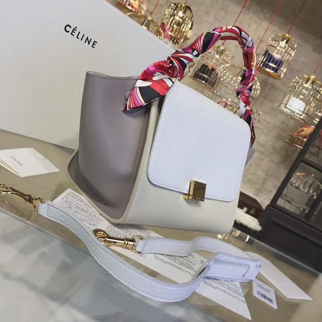Celine Trapeze Top Handle Small Bag Grained Calfskin with Suede Leather Pre-Fall Winter 2016 Collection White Beige Off White