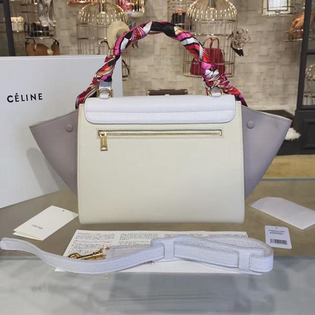 Celine Trapeze Top Handle Small Bag Grained Calfskin with Suede Leather Pre-Fall Winter 2016 Collection White Beige Off White