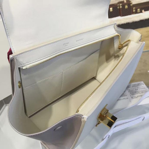 Celine Trapeze Top Handle Small Bag Grained Calfskin with Suede Leather Pre-Fall Winter 2016 Collection White Beige Off White