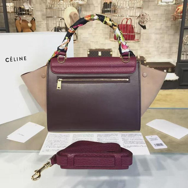 Celine Trapeze Top Handle Small Bag Grained Calfskin with Suede Leather Pre-Fall Winter 2016 Collection Berry Burgundy Light Pink