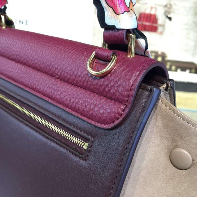 Celine Trapeze Top Handle Small Bag Grained Calfskin with Suede Leather Pre-Fall Winter 2016 Collection Berry Burgundy Light Pink