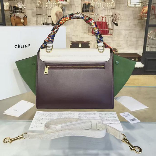 Celine Trapeze Top Handle Small Bag Grained Calfskin with Suede Leather Pre-Fall Winter 2016 Collection White Burgundy Green
