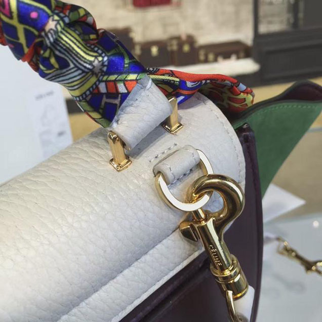Celine Trapeze Top Handle Small Bag Grained Calfskin with Suede Leather Pre-Fall Winter 2016 Collection White Burgundy Green