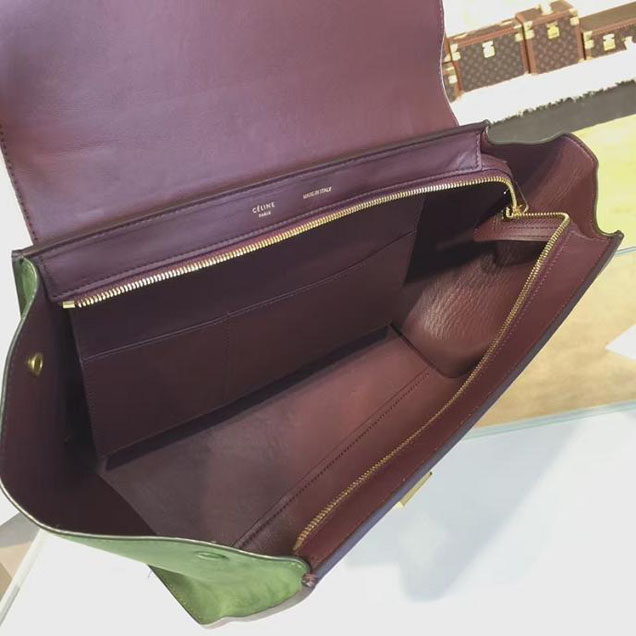Celine Trapeze Top Handle Medium Bag Grained Calfskin with Suede Leather Pre-Fall Winter 2016 Collection White Burgundy Green