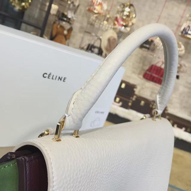 Celine Trapeze Top Handle Medium Bag Grained Calfskin with Suede Leather Pre-Fall Winter 2016 Collection White Burgundy Green
