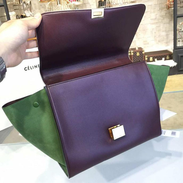 Celine Trapeze Top Handle Medium Bag Grained Calfskin with Suede Leather Pre-Fall Winter 2016 Collection White Burgundy Green