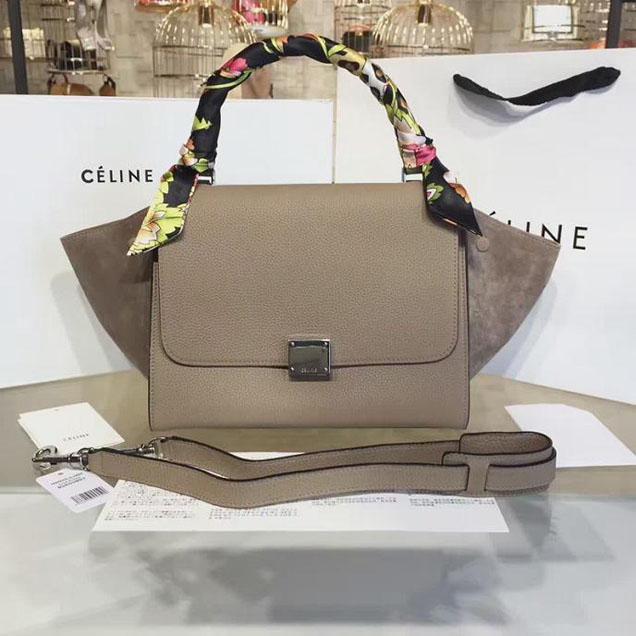 Celine Trapeze Top Handle Small Bag Grained Calfskin with Suede Leather Pre-Fall Winter 2016 Collection Beige