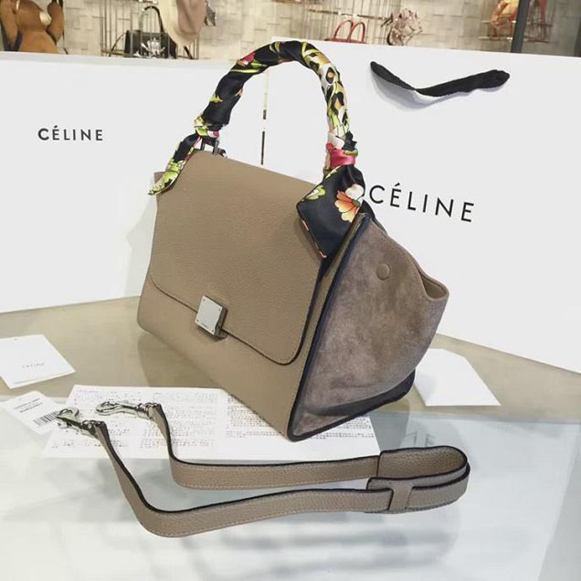Celine Trapeze Top Handle Small Bag Grained Calfskin with Suede Leather Pre-Fall Winter 2016 Collection Beige