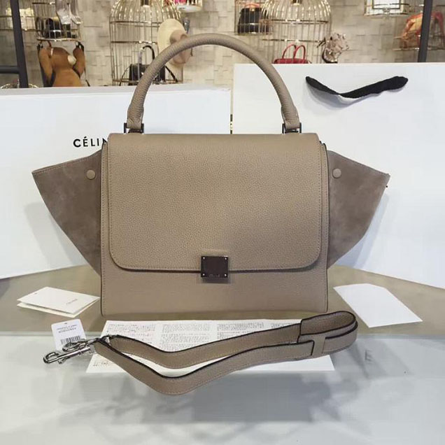 Celine Trapeze Top Handle Medium Bag Grained Calfskin with Suede Leather Pre-Fall Winter 2016 Collection Beige