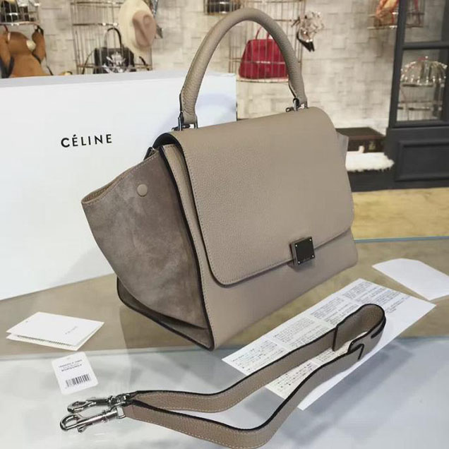 Celine Trapeze Top Handle Medium Bag Grained Calfskin with Suede Leather Pre-Fall Winter 2016 Collection Beige