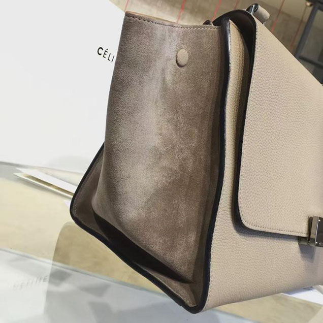 Celine Trapeze Top Handle Medium Bag Grained Calfskin with Suede Leather Pre-Fall Winter 2016 Collection Beige