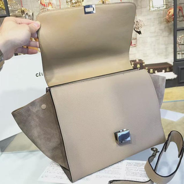 Celine Trapeze Top Handle Medium Bag Grained Calfskin with Suede Leather Pre-Fall Winter 2016 Collection Beige
