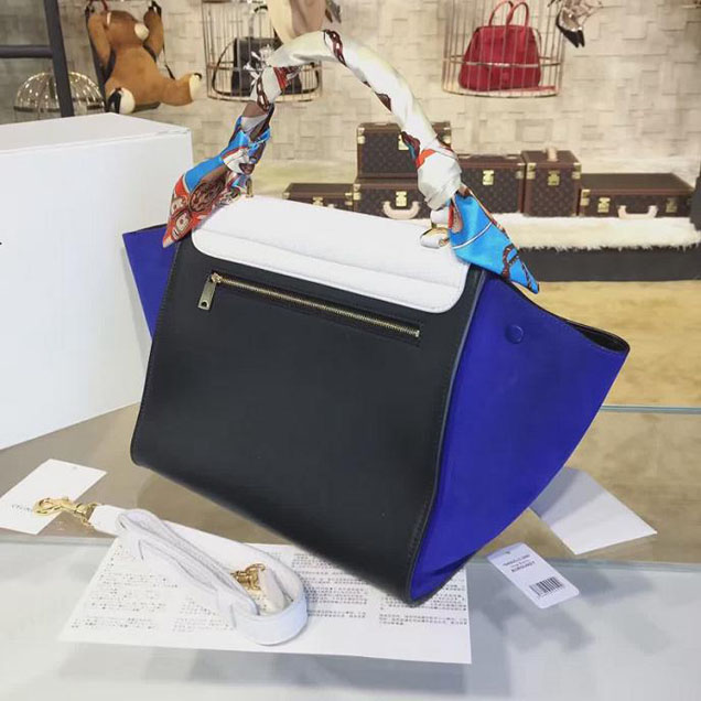 Celine Trapeze Top Handle Small Bag Grained Calfskin with Suede Leather Pre-Fall Winter 2016 Collection White Black Blue