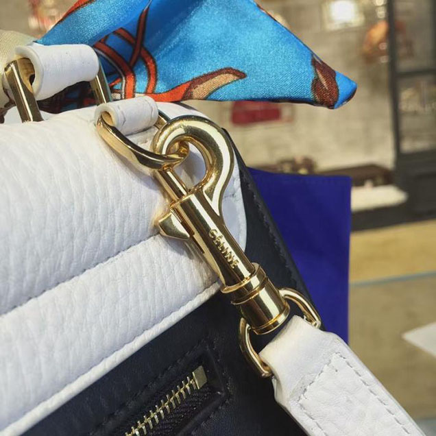 Celine Trapeze Top Handle Small Bag Grained Calfskin with Suede Leather Pre-Fall Winter 2016 Collection White Black Blue