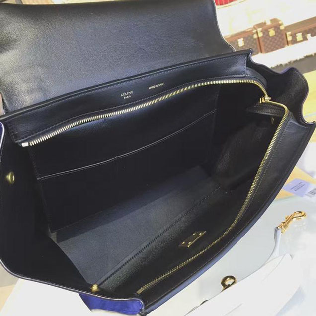 Celine Trapeze Top Handle Small Bag Grained Calfskin with Suede Leather Pre-Fall Winter 2016 Collection White Black Blue