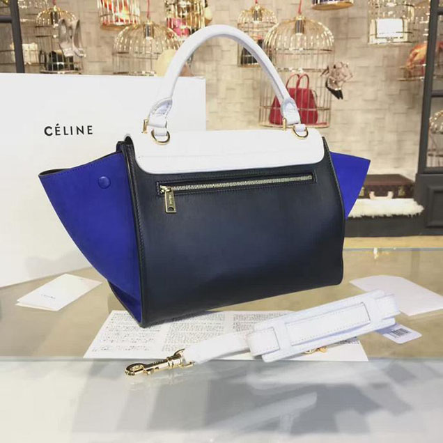 Celine Trapeze Top Handle Medium Bag Grained Calfskin with Suede Leather Pre-Fall Winter 2016 Collection White Black Blue