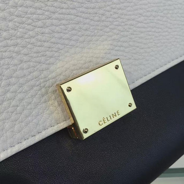 Celine Trapeze Top Handle Medium Bag Grained Calfskin with Suede Leather Pre-Fall Winter 2016 Collection White Black Blue