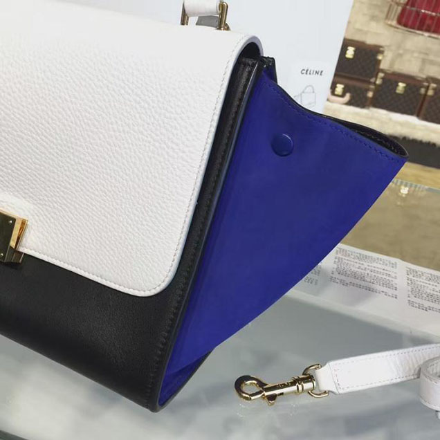 Celine Trapeze Top Handle Medium Bag Grained Calfskin with Suede Leather Pre-Fall Winter 2016 Collection White Black Blue