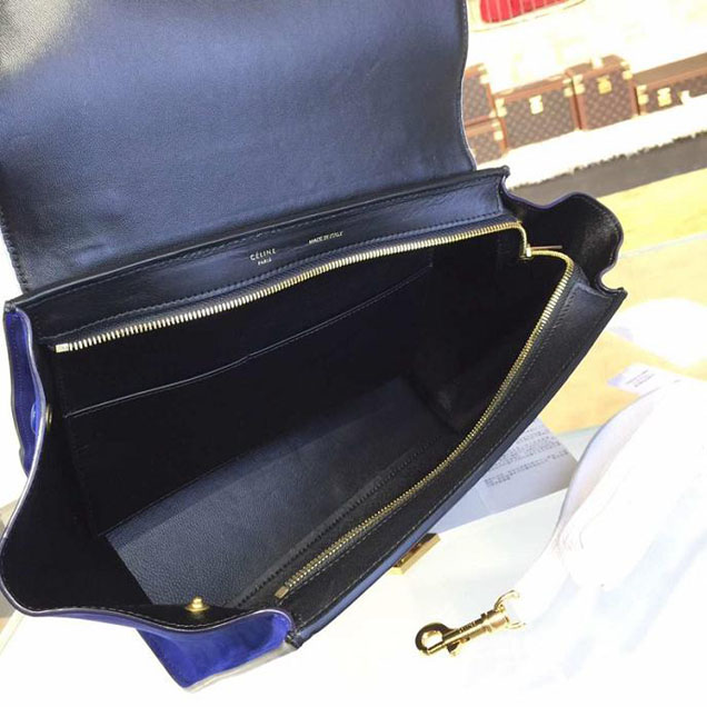 Celine Trapeze Top Handle Medium Bag Grained Calfskin with Suede Leather Pre-Fall Winter 2016 Collection White Black Blue