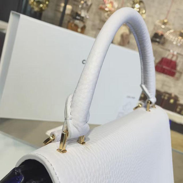 Celine Trapeze Top Handle Medium Bag Grained Calfskin with Suede Leather Pre-Fall Winter 2016 Collection White Black Blue
