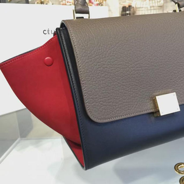 Celine Trapeze Top Handle Small Bag Grained Calfskin with Suede Leather Pre-Fall Winter 2016 Collection Brown Black Red