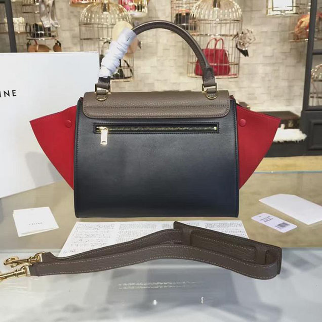 Celine Trapeze Top Handle Small Bag Grained Calfskin with Suede Leather Pre-Fall Winter 2016 Collection Brown Black Red