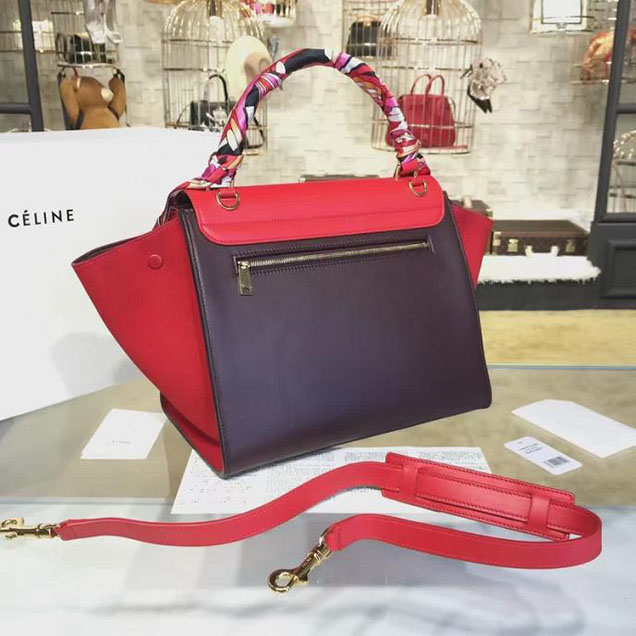 Celine Trapeze Top Handle Small Bag Smooth Calfskin with Suede Leather Pre-Fall Winter 2016 Collection Red Burgundy