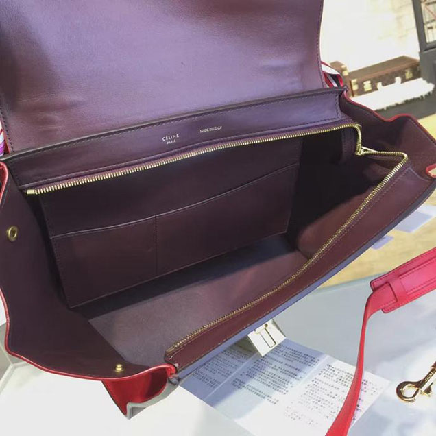 Celine Trapeze Top Handle Small Bag Smooth Calfskin with Suede Leather Pre-Fall Winter 2016 Collection Red Burgundy
