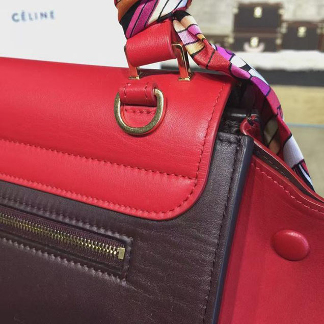 Celine Trapeze Top Handle Small Bag Smooth Calfskin with Suede Leather Pre-Fall Winter 2016 Collection Red Burgundy