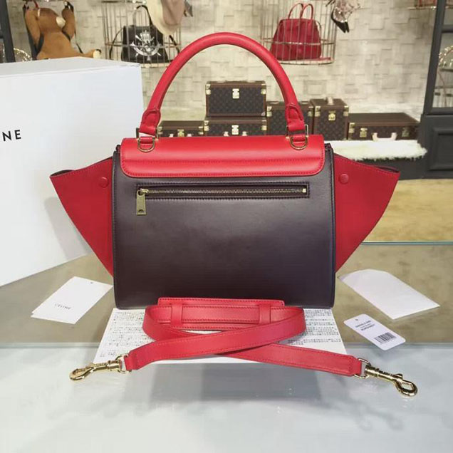 Celine Trapeze Top Handle Medium Bag Smooth Calfskin with Suede Leather Pre-Fall Winter 2016 Collection Red Burgundy