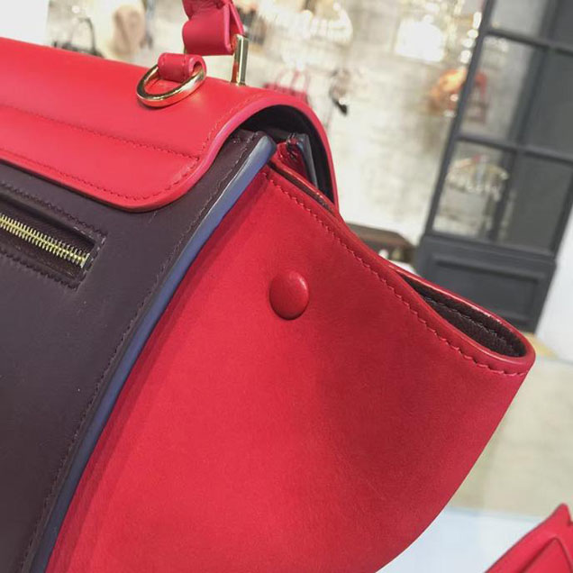 Celine Trapeze Top Handle Medium Bag Smooth Calfskin with Suede Leather Pre-Fall Winter 2016 Collection Red Burgundy