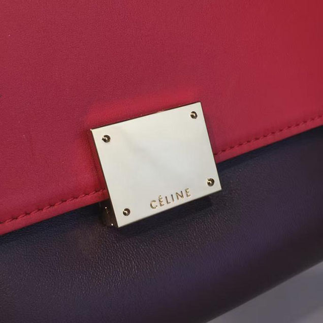 Celine Trapeze Top Handle Medium Bag Smooth Calfskin with Suede Leather Pre-Fall Winter 2016 Collection Red Burgundy