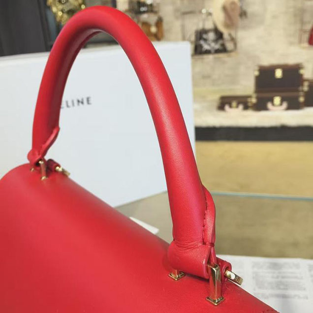 Celine Trapeze Top Handle Medium Bag Smooth Calfskin with Suede Leather Pre-Fall Winter 2016 Collection Red Burgundy