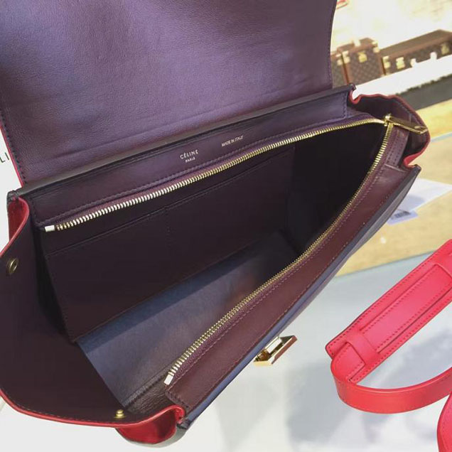 Celine Trapeze Top Handle Medium Bag Smooth Calfskin with Suede Leather Pre-Fall Winter 2016 Collection Red Burgundy