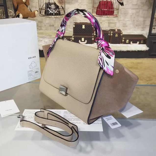 Celine Trapeze Top Handle Small Bag Grained Calfskin with Suede Leather Pre-Fall Winter 2016 Collection Beige