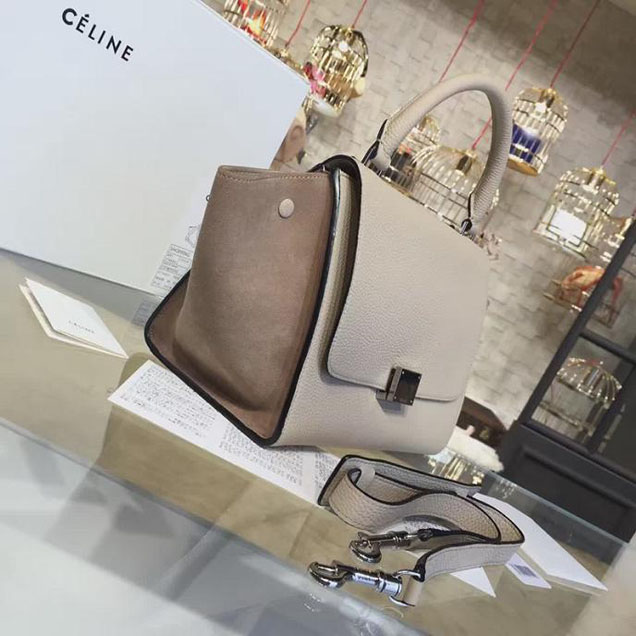 Celine Trapeze Top Handle Medium Bag Grained Calfskin with Suede Leather Pre-Fall Winter 2016 Collection Beige