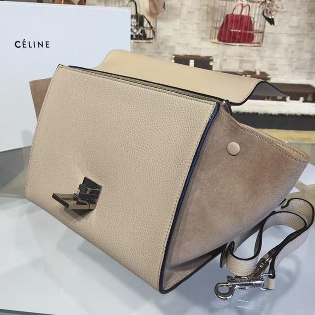 Celine Trapeze Top Handle Medium Bag Grained Calfskin with Suede Leather Pre-Fall Winter 2016 Collection Beige