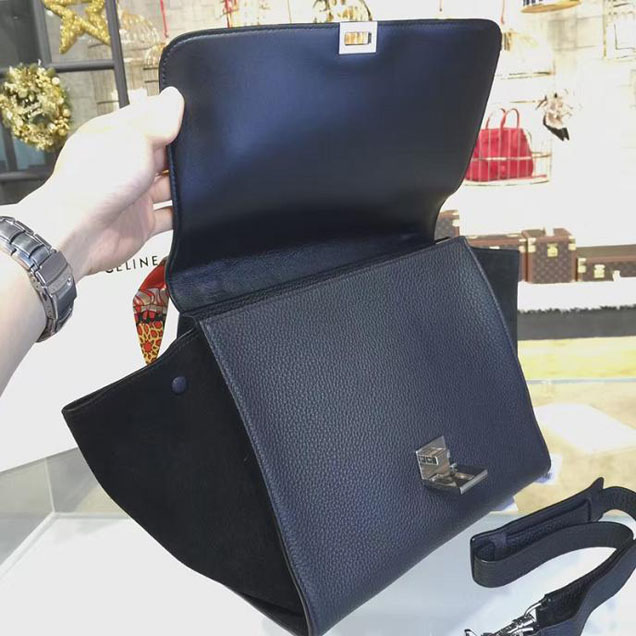 Celine Trapeze Top Handle Small Bag Grained Calfskin with Suede Leather Pre-Fall Winter 2016 Collection Black