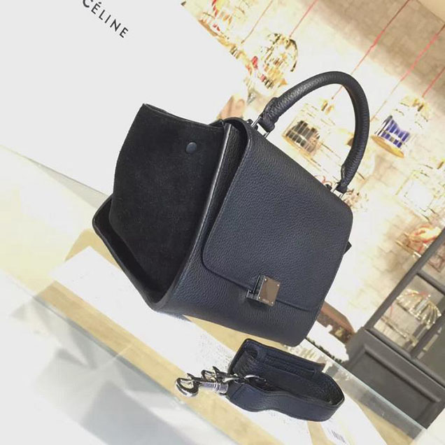 Celine Trapeze Top Handle Medium Bag Grained Calfskin with Suede Leather Pre-Fall Winter 2016 Collection Black