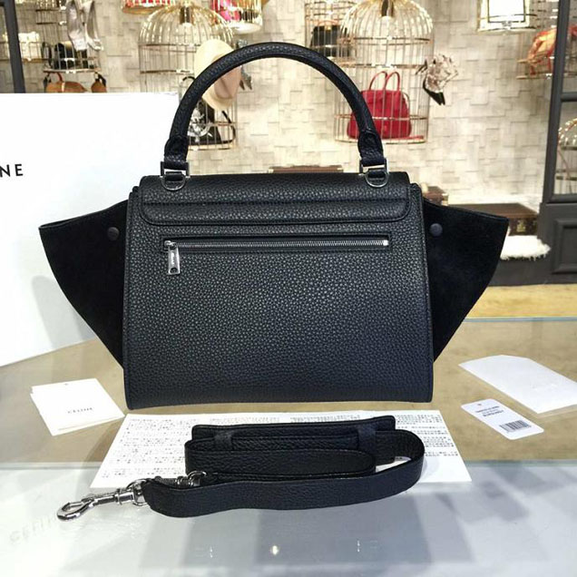 Celine Trapeze Top Handle Medium Bag Grained Calfskin with Suede Leather Pre-Fall Winter 2016 Collection Black