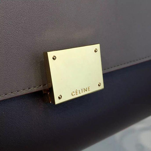 Celine Trapeze Top Handle Small Bag Smooth Calfskin with Suede Leather Pre-Fall Winter 2016 Collection Grey Burgundy Brown with Pink Piping