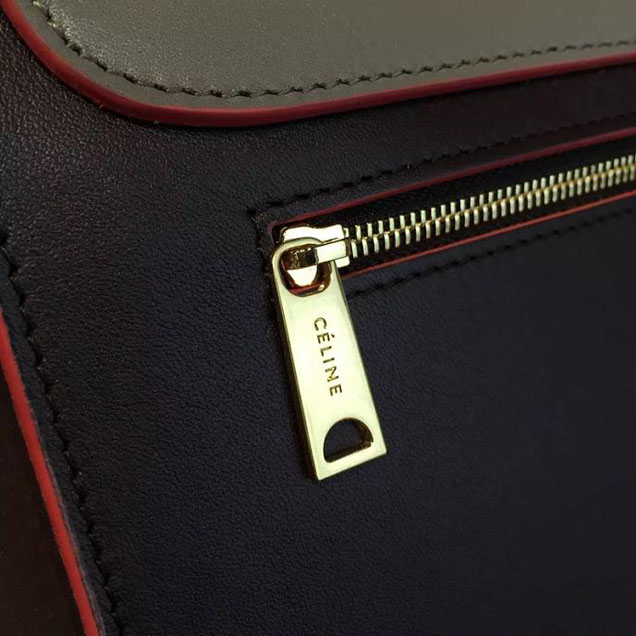 Celine Trapeze Top Handle Small Bag Smooth Calfskin with Suede Leather Pre-Fall Winter 2016 Collection Grey Burgundy Brown with Pink Piping