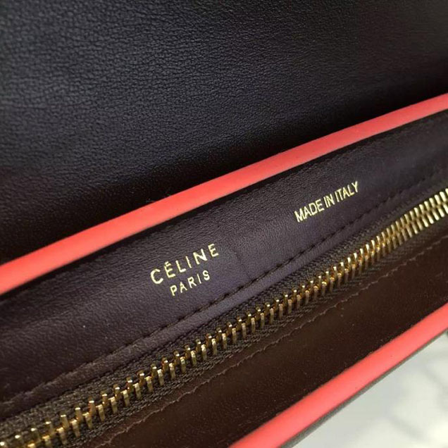 Celine Trapeze Top Handle Small Bag Smooth Calfskin with Suede Leather Pre-Fall Winter 2016 Collection Grey Burgundy Brown with Pink Piping