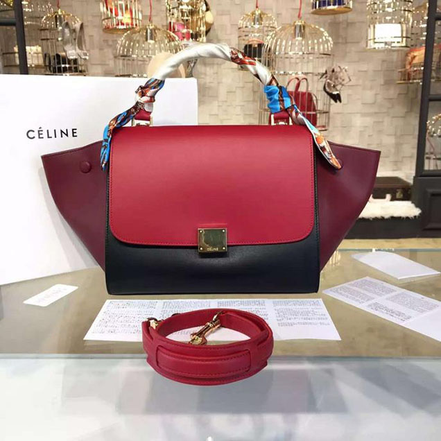 Celine Trapeze Top Handle Small Bag Smooth Calfskin with Suede Leather Pre-Fall Winter 2016 Collection Red Black Burgundy